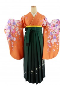 卒業式袴レンタルNo.664[2Lサイズ][王道古典]オレンジ・青紫ピンク桜